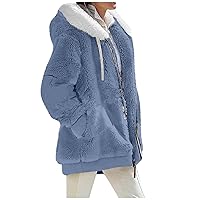 RMXEi jackets for women fashion 2022 Womens Fashion Soild Winter Loose Plush Long Sleeve Zipper Pocket Hooded Coat
