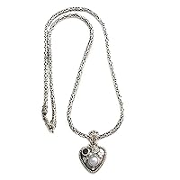 NOVICA Handmade Cultured Freshwater Pearl Garnet Heart Necklace .925 Sterling silver Red White Pendant Indonesia Birthstone 'So in Love'