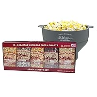 Amish Country Popcorn - 4 Ounce Variety Kernel Gift Set (10 Pack Assorted) and Grey Silicone Popcorn Popper Bundle | Small & Tender Popcorn | Popper is BPA and PVC Free, Handles, Dishwasher Safe
