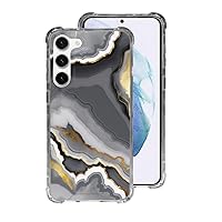 Cell Phone Case for Galaxy s21 s22 s23 Standard Plus + Ultra Marble Pattern Protective Clear Rubber Bumper Agate Print Black Grey White and Gold Watercolor Stone Print Design Slim Cover