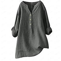 Linen Summer Shirts for Women Button Down High Low Spring Gauze Tops Boho 2024 Loose Fit Cute Clothing 3/4 Sleeve