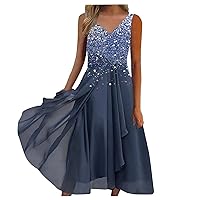 Womens Summer Dresses Ladies ChiffonDress Casual Fashion Chiffon V Neck Sleeveless Dress(Blue,Medium)