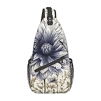 Sling Bag for Women Men Hand Drawn Flower Cross Chest Bag Diagonally Casual Fashion Travel Hiking Daypack