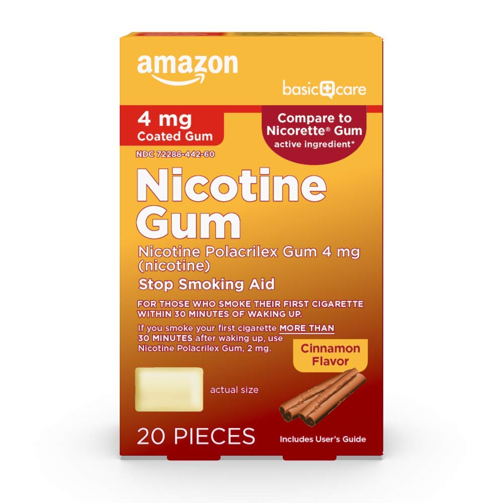Amazon Basic Care Nicotine Polacrilex Gum Cinnamon 4 Mg, 20 Count