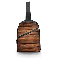 Brown Wooden Cross Chest Bag Crossbody Backpack for Women Men Sling Bag Travel Hiking Daypack