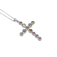 925 Sterling Silver Natural Tourmaline Gemstone Holy Cross Pendant Necklace October Birthstone Tourmaline Jewelry Bridal Necklace Gift For Her