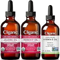 Cliganic Face Oil Trio: Jojoba, Rosehip & Vitamin E Oil