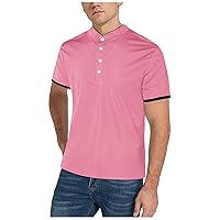 Henley Shirts for Men Casual Short Sleeve Cotton Band Mandarin Collar Front Placket T Shirt Workout Running Hiking Top