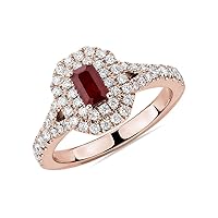 18K Rose Gold Plated Double Halo Ring Created Ruby Loose Gemstone Luxury Prong Set Fashion Jewelry Ring for Women and Girl US Size : 4 To 13