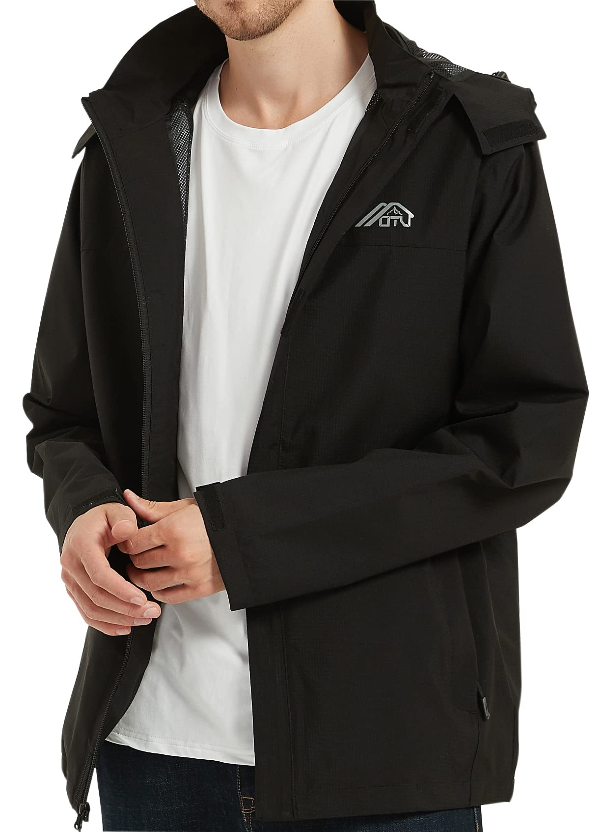 OTU Men's Lightweight Waterproof Hooded Rain Jacket Outdoor Raincoat Shell Jacket for Hiking Travel