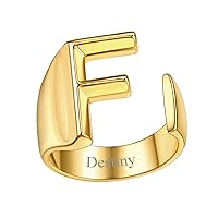 FindChic Customizable Initial Ring Statement 18K Gold Plated Fashion Cuff Rings for Women Alphabet Letter A to Z Resizable Knuckle Ring (with Gift Box)