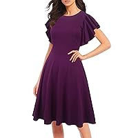 oxiuly Women's Flare Sleeve Scope Neck Church Vintage Dresses Casual Party Cocktail Dresses with Pockets OX376