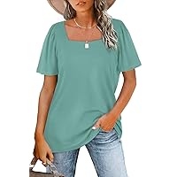 WIHOLL Womens Summer Tops Casual Square Neck Puff Short Sleeve T Shirts