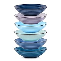 Selamica Porcelain 40oz Large Pasta Bowls, 9 Inch Plate Bowls, Salad Bowls, Stackable Cereal Serving Bowls for Kitchen, Microwave Oven Safe, Gift, Set of 6, Gradient Blue