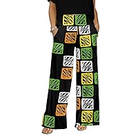 Women's Square/Pattern Wide Leg Pants with Pockets