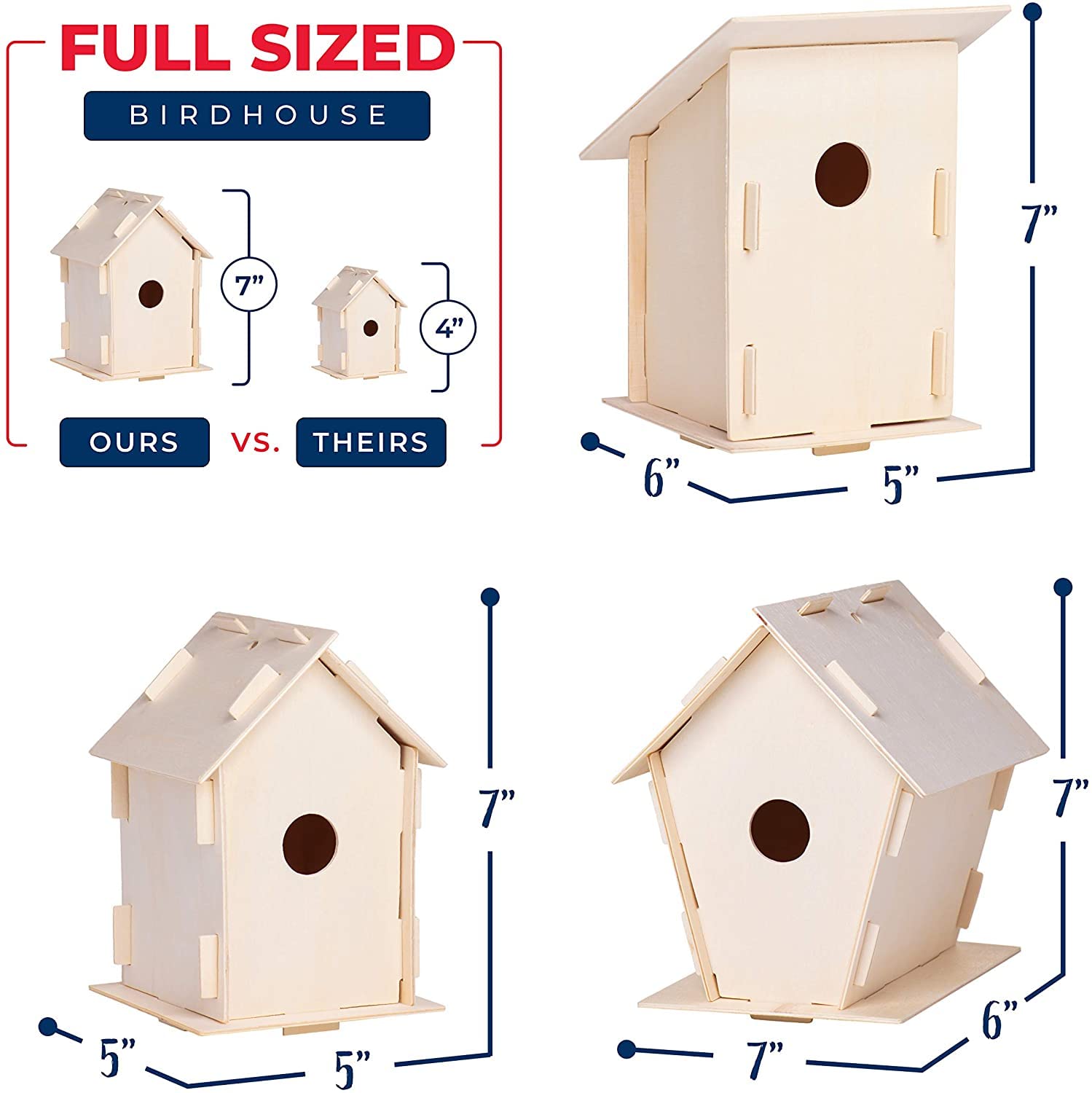 12 Wooden Birdhouses - Crafts for Girls and Boys - Kids Bulk Arts and Crafts Set - 12 DIY Unfinished Wood Birdhouse Kits, 12 Paint Strips, 12 Paintbrushes & Stickers for Children to Build & Paint