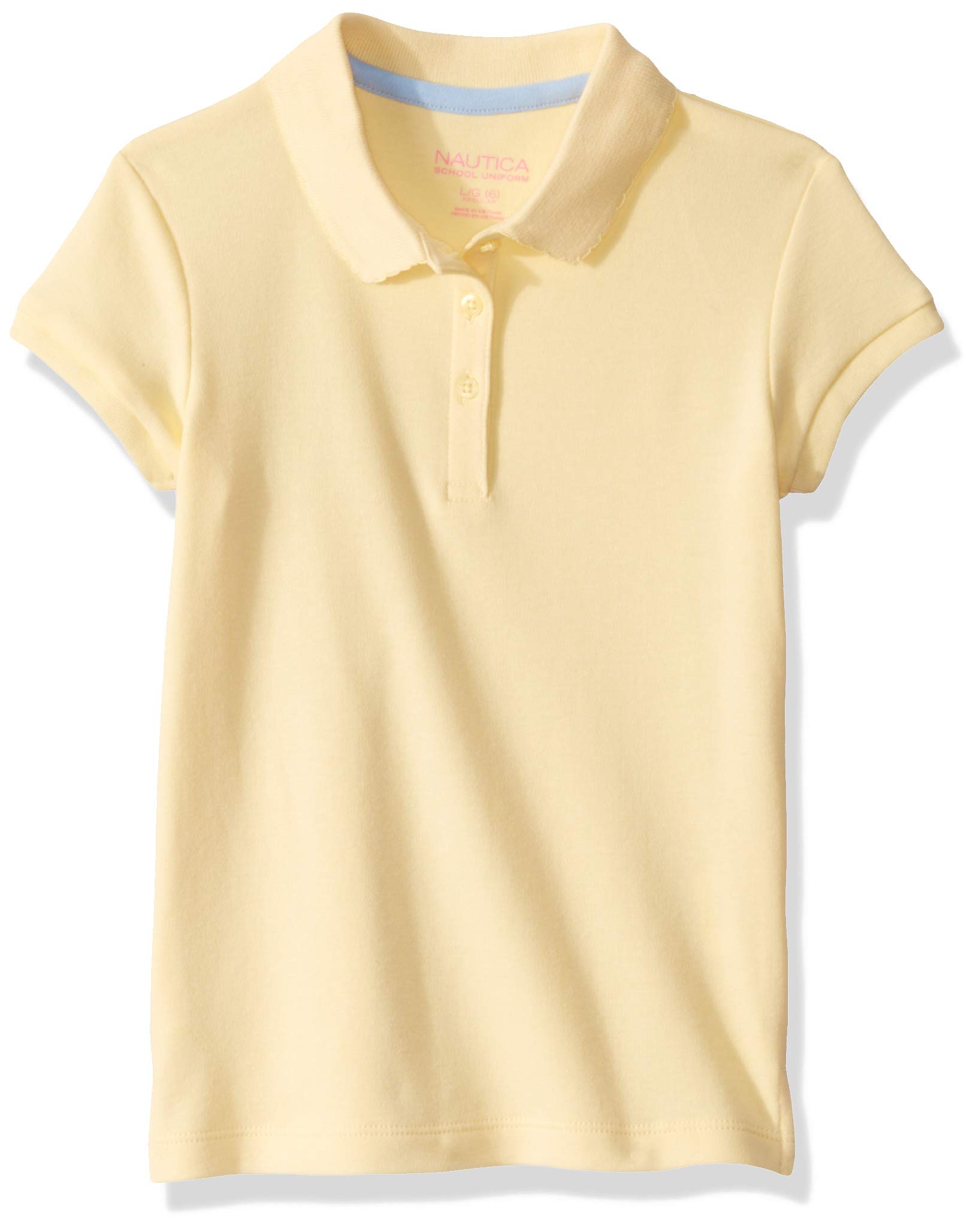Nautica Girls' Little School Uniform Short Sleeve Polo Shirt, Button Closure, Soft Pique Fabric