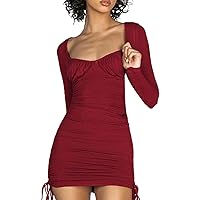 Summer Dresses for Women Women Sleeveless Ruched Bodycon Mini Dress Summer Ribbed Cocktail Party Dress