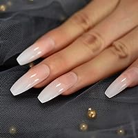 CoolNail Ombre Gradient Pink Nude White French Ballerina Press on False Nails Extra Long Natural Coffin UV Gel Glue On Fake Fingers nails