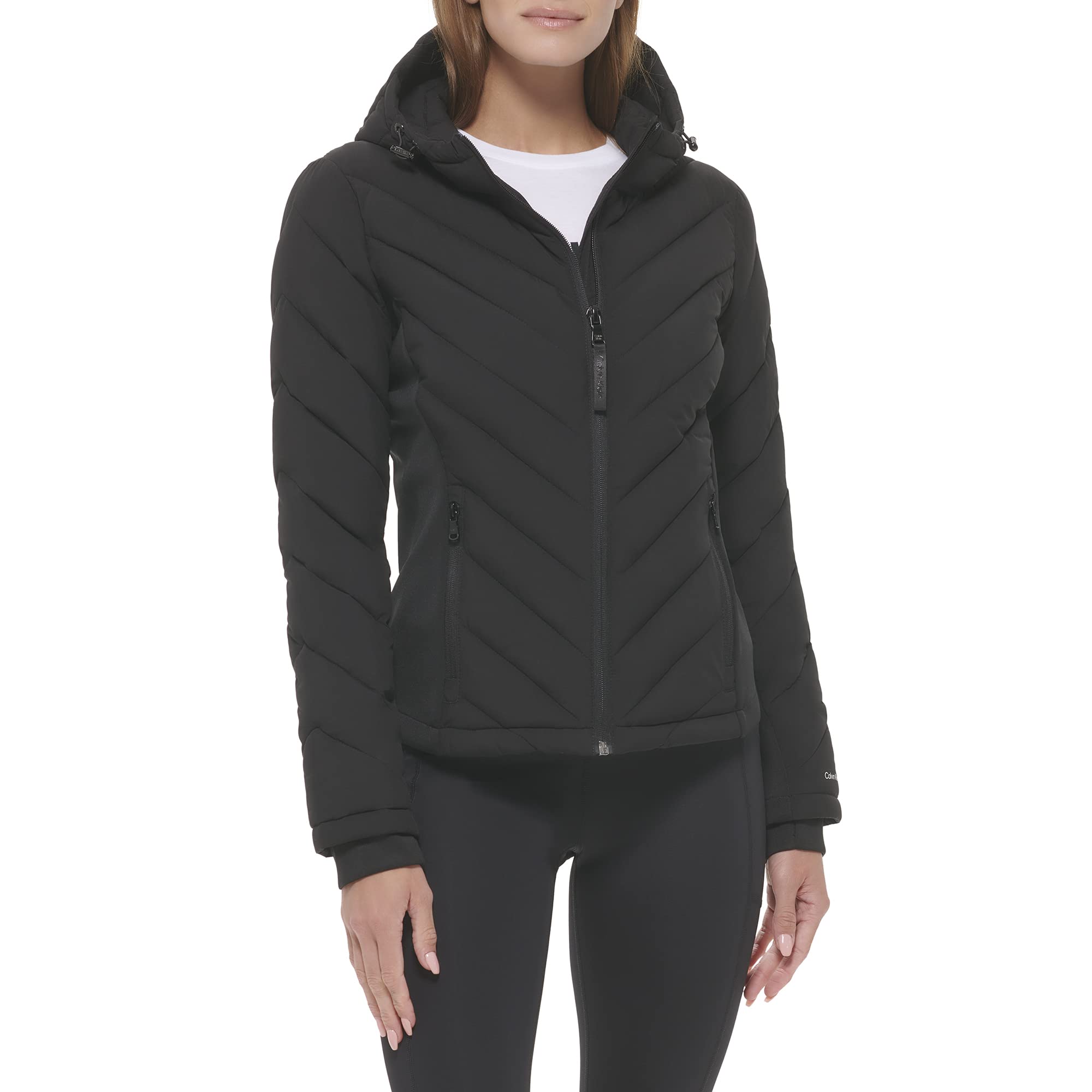 Calvin Klein Women's Scuba Side Panel and Sleeve Detail Adjustable Hood Zip Pocketspuffer