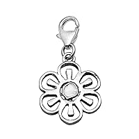 0.10 CTW Natural Diamond Polki Flower Charm Pendant 925 Sterling Silver Platinum Plated Slice Diamond Jewelry