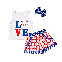 Infant Girl Outfits Toddler Kids Girls 4 of July Letters Sleeveless Independence Day T Shirt Tops (White, 18-24 Months)