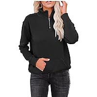 Womens V Neck Long Sleeve Shirts Casual Slouchy Knitted Zipper Tunic Tops Breathable T-Shirts Pullover Tops