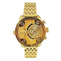 Dual Time Gold Watch Metal Mens Geneva Fashion Designer Large Stylish