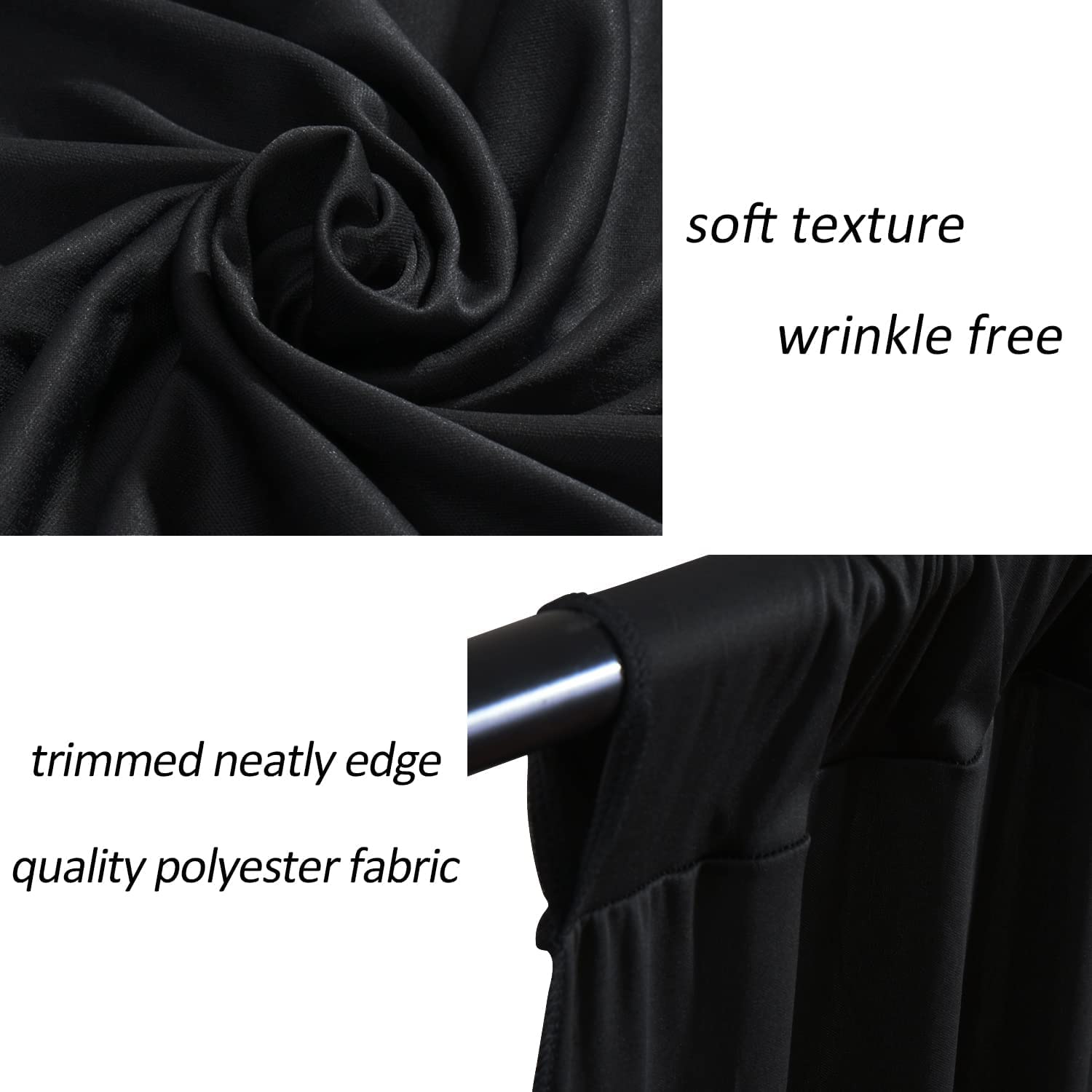 AK TRADING CO. 10 feet x 10 feet Polyester Backdrop Drapes Curtains Panels with Rod Pockets - Wedding Ceremony Party Home Window Decorations - Black