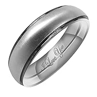 Women's Matte & Brushed 4MM & 6MM Dome Beveled Edge Promise Ring Wedding Bands Titanium Ring Color: Black & Silver Engraved I Love You