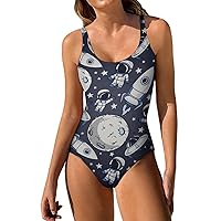 Astronauts and Planets Women One Piece Swimsuit Summer Beach Swimwear Sexy Backless Bathing Suits