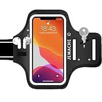 iPhone 15 14 13 12 11 Armband with AirPods Holder, JEMACHE Water Resistant Gym Running Workouts Arm Band for iPhone XR, 11, 12, 13, 14, 14 Pro, 15, 15 Pro (Black)