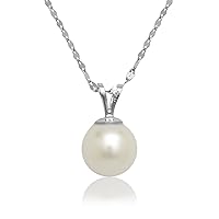 Solid 14k Gold 8-8.5 mm Freshwater Cultured Pearl Solitaire Pendant Necklace - 18