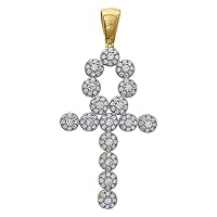 10k Gold Two tone CZ Mens Ankh Cross Height 58.3mm X Width 28.1mm Religious Charm Pendant Necklace Jewelry for Men