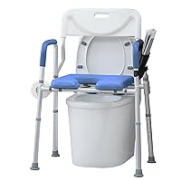 Raised Toilet Seat with Armrest and Backrest, Elevated Toilet Seat Riser, Medical Bedside Commode Chair, Shower Chair with Padded Seat, Blue