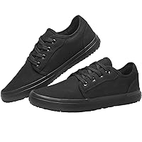 Non Slip Canvas Work Shoes for Men & Women Food Service, Black Casual Stain & Oil Slip Resistant Canvas Restaurant Server Sneakers Unisex, Comfortable Water Resistant Culinary Chef Kitchen Cook Shoes