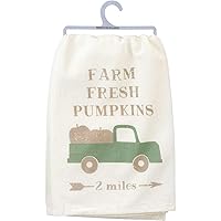 Primitives by Kathy Hand-Lettered Fall-Inspired Dish Towel, 28 x 28-Inch, Farm Fresh Pumpkins