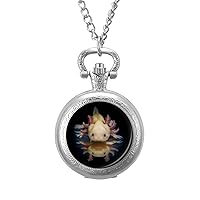 Animal Axolotl Quartz Pocket Watch Vintage Necklace Watches With Chain For Men Women silver-style