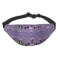 Purple Lavender Colored Flowers Adjustable Belt Hip Bum Bag Fashion Water Resistant Hiking Waist Bag for Traveling Casual Running Hiking Cycling