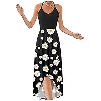 Women's Casual Dresses Printed Asymmetrical Floral Midi Cocktail Dress Camisole Irregular Hem Sleeveless Summer Sundress Daily Wear Streetwear(2-Black,14) 2243