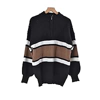 Women's Zip Lapel Knit Sweater Half Zip Pullover Sweaters Solid V Neck Long Sleeve Casual Sweatshirts Pullovers