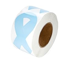 Large Light Blue Ribbon Stickers - Light Blue Ribbon Prostate Cancer, Trisomy 18 Disease, Thyroid Disease Awareness, Events Decoration and Fundraisers (1 Roll-250 Stickers)