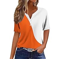 Tank Top for Women Trendy Short Sleeve V Neck Henley Button T Shirts Summer Oversized Casual Loose Basic Tee