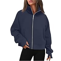 Cropped Jacket, Women'S Fashionable Long Sleeved Solid Hooded Zippered Sweater Fall Jacket Cute Thick For Women Oversized Courdoroy Shacket Vest Boho Green Jacket Hoodie (3XL, Navy)