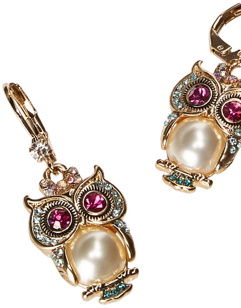 Betsey Johnson Pearl Critters Owl Drop Earrings