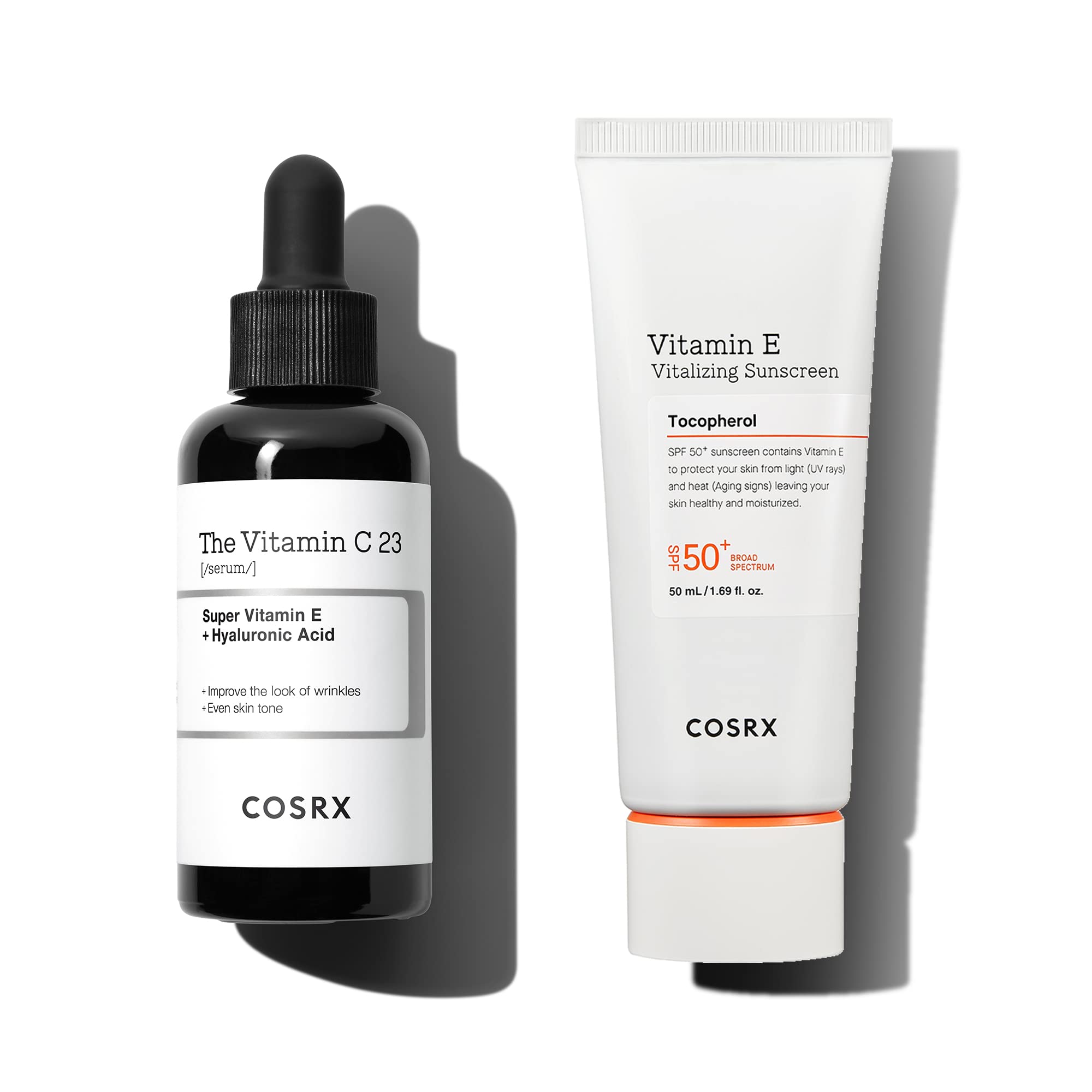 COSRX Vitamin Duo - Vitamin C 23% Serum + VItamin E SPF 50+ Daily Sunscreen, Brighten, Hydarate, and Protect Skin from UVA and UVB Rays, No Whitecast, Korean SKincare