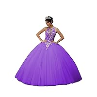 Women's Sweetheart Quinceanera Dress Lace Sequin Beads Applique Backless Princess Ball Gown Tulle Prom Dress