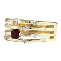 1 Carat Natural Red Ruby and Diamond (F-G Color, VS1-VS2 Clarity) 14K Yellow Gold 4 Row Ring for Women Exclusively Handcrafted in USA
