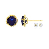 10K Yellow Gold 5mm Round with Bead Frame Stud Earring with Silicone Back
