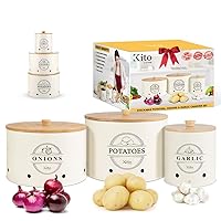 Canisters Sets for Kitchen Counter Storage and Organization with Wooden Bamboo Lids, Food Pantry Containers, Stackable Steel Storage Bins, Potato Storage Onion Keeper Garlic - Cream